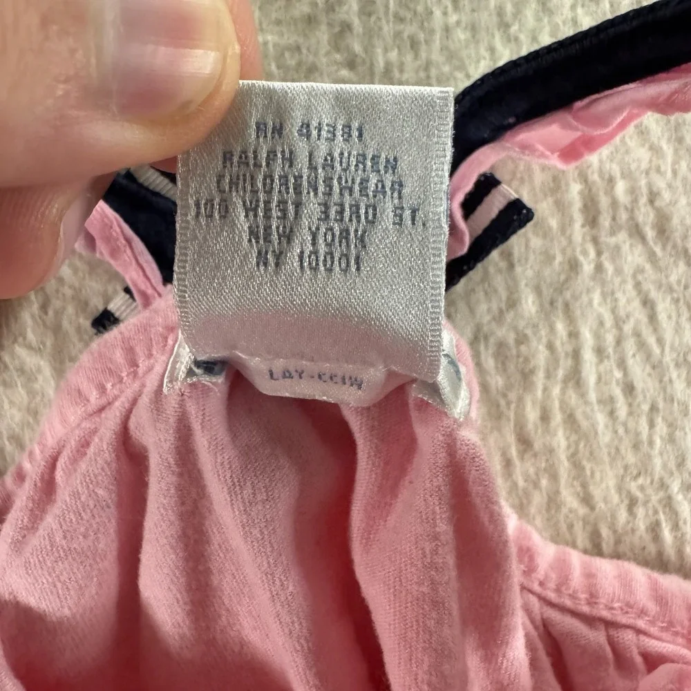 Ralph Lauren Sun Dress Baby Girl 6M Pink Good Ruffle Bow Nautical Straps